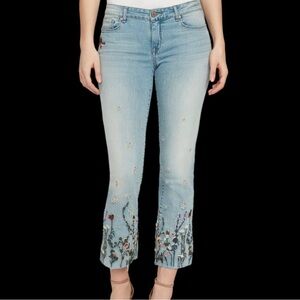 William Rast Light Blue Embroidered Cropped Jeans